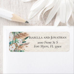 Étiquette Boho Green et Beige Eucalyptus Pampas Mariage