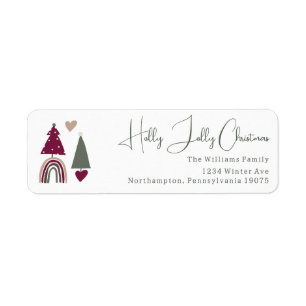 Étiquette Boho Hearts Holly Jolly Christmas Adresse de retou