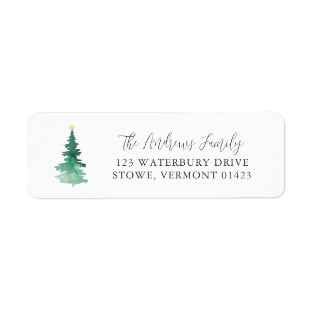 Étiquette Boho Joyeux Noël Aquarelle Arbre Adresse (Devant)
