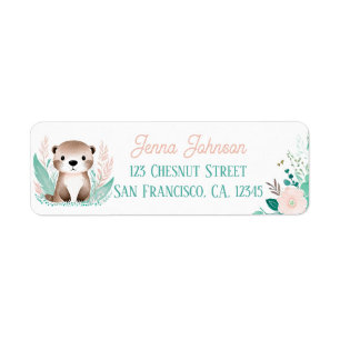 Étiquette Boho Mint Green Baby Otter Retourner l'adresse Éti