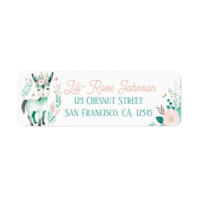 Étiquette Boho Mint Green Donkey Retourner l'adresse Étiquet (Devant)