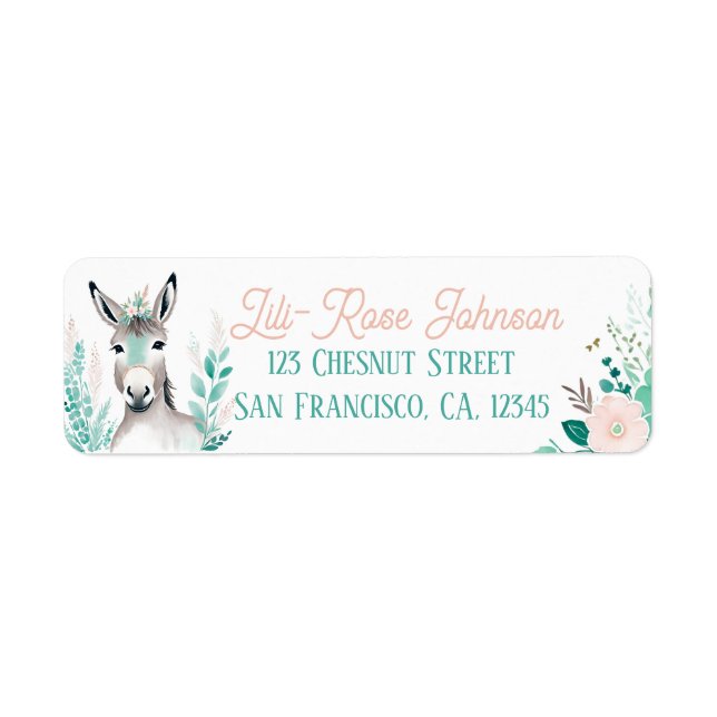 Étiquette Boho Mint Green Donkey Retourner l'adresse Étiquet (Devant)