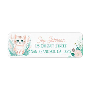 Étiquette Boho Mint Green Kitten Retourner l'adresse Étiquet