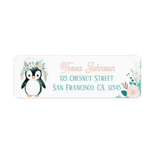 Étiquette Boho Mint Green Penguin Retourner l'adresse Étique