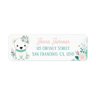 Étiquette Boho Mint Green Polar Bear Retour Adresse Étiquett