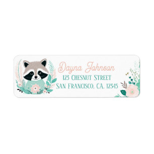 Étiquette Boho Mint Green Raccoon Adresse de retour Étiquett