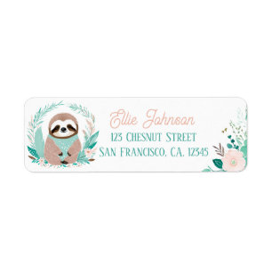 Étiquette Boho Mint Green Sloth Retourner l'adresse Étiquett