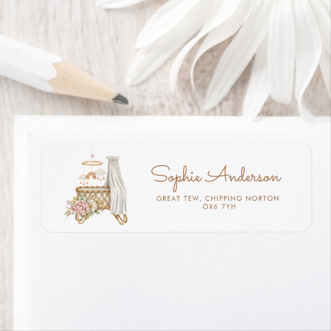Étiquette Boho Nursery Adresse du Baby shower (En situation)