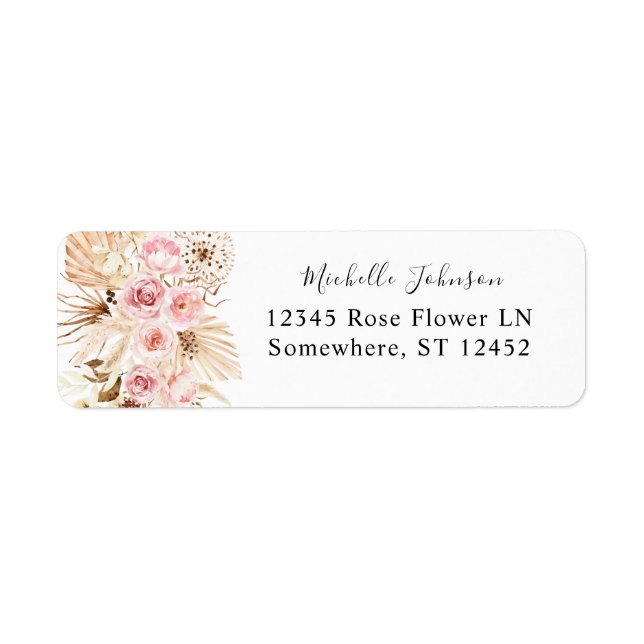 Étiquette Boho Pampas Floral Rose & Beige Adresse de retour (Devant)