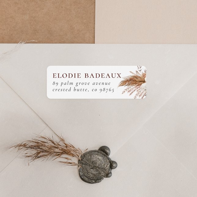 Étiquette Boho Pampas Grass Terracotta Modern Retrun Adresse (Return Address Label Mock-up)