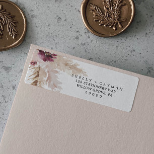 Étiquette Boho Pampas Gris Adresse de retour