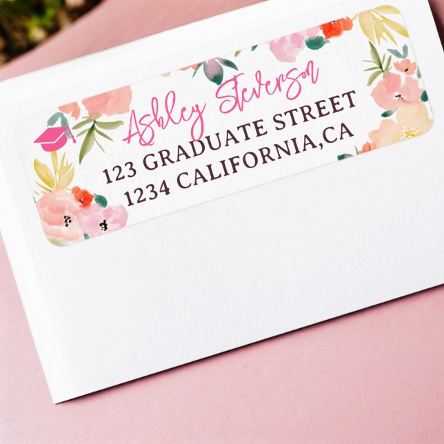 Étiquette Boho printemps rose jardin fleuri graduation (Boho spring pink garden floral graduation label)