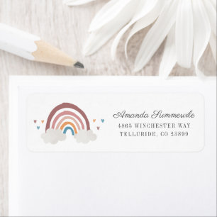 Étiquette Boho Rainbow Hearts Baby shower Adresse de retour