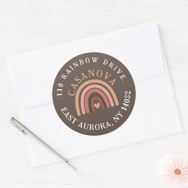 Étiquette Boho Rainbow Round Return (Enveloppe)