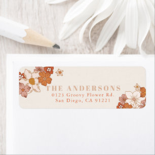 Étiquette Boho Retro Super Orange Floral