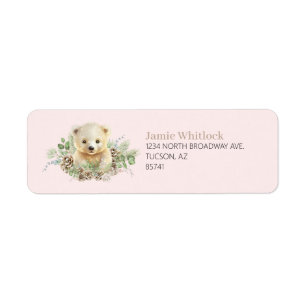 Étiquette Boho rose Hiver Ours polaire Adresse de retour Lab