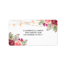 Étiquette Boho Roses plumes Mariage