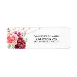 Étiquette Boho Roses plumes Mariage