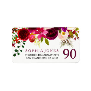 Étiquette Boho rouge Bourgogne 90e fête d'anniversaire