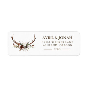 Étiquette Boho Rustic Floral Rose Antlers Adresse de retour