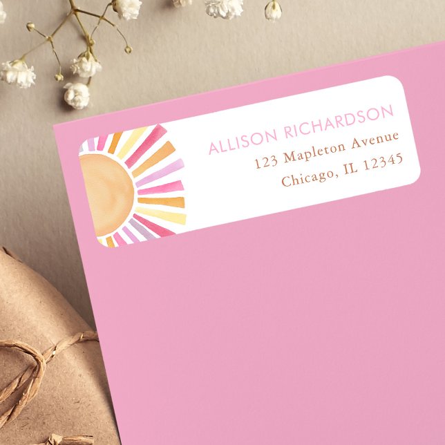 Étiquette Boho soleil soleil muet tons rose jaune orange (Créateur téléchargé)