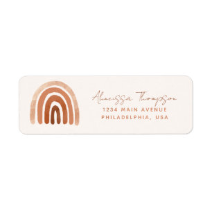 Étiquette Boho Terracotta Aquarelle Rainbow Taupe
