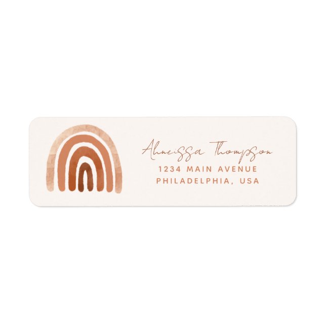 Étiquette Boho Terracotta Aquarelle Rainbow Taupe (Devant)