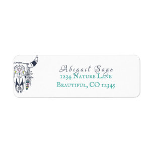 Étiquette Boho Tribal Skull in Turquoise Bohemian Adresse