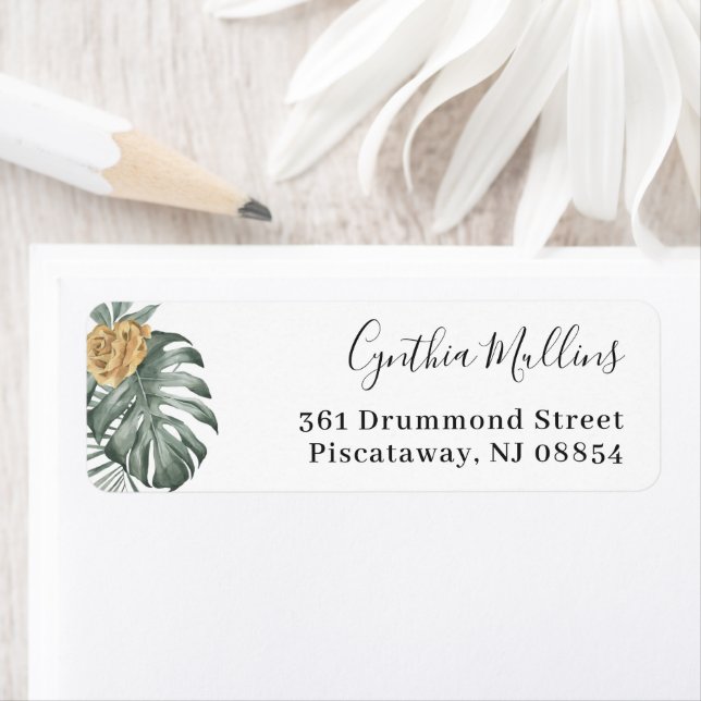 Étiquette Boho Tropical Monstera Feuilles Adresse de retour  (En situation)