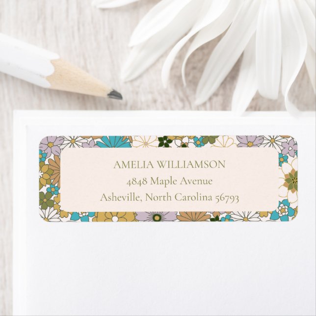 Étiquette Boho Turquoise Floral Cute Retourner Adresse perso (En situation)