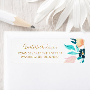 Étiquette Boho Turquoise Gold Watercolor Flowers Adresse de 