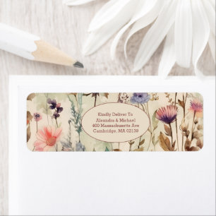 Étiquette Boho Watercolor Muet Tones Fleurs sauvages Mariage