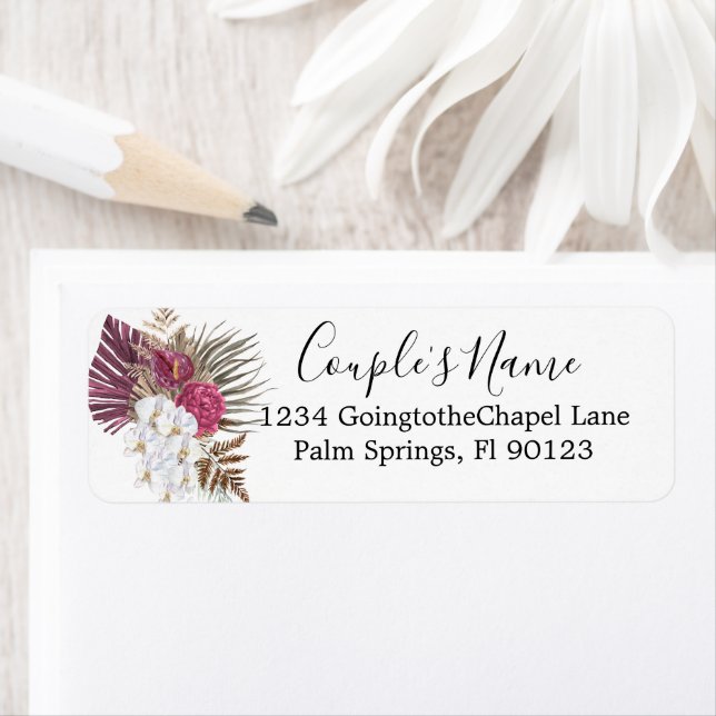 Étiquette Boho White Orchids Floral Mariage Adresse de retou (En situation)