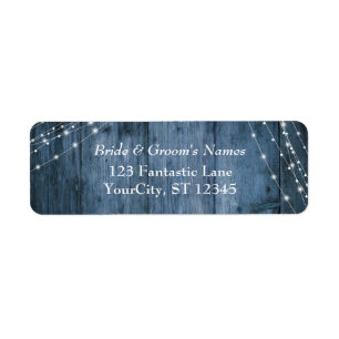 Étiquette Bois bleu rustique, Chaînes lumineuses blanches Ma