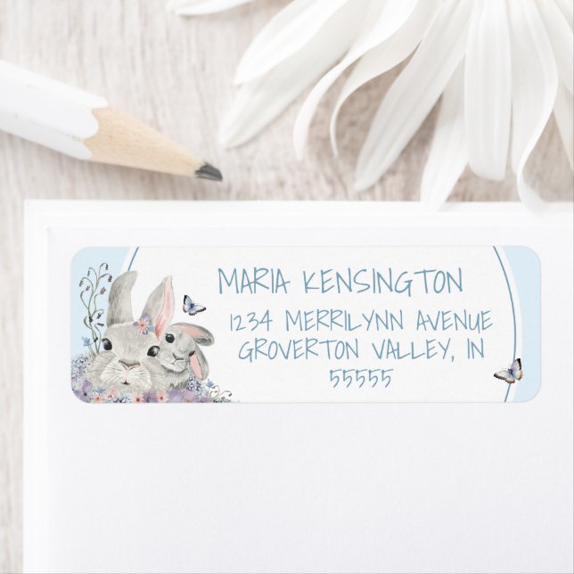 Étiquette Bois Bunnies Floral Blue Boy Baby shower (En situation)