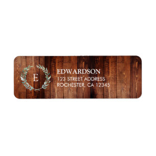 Étiquette Bois de grange rustique aquarelle feuille monogram