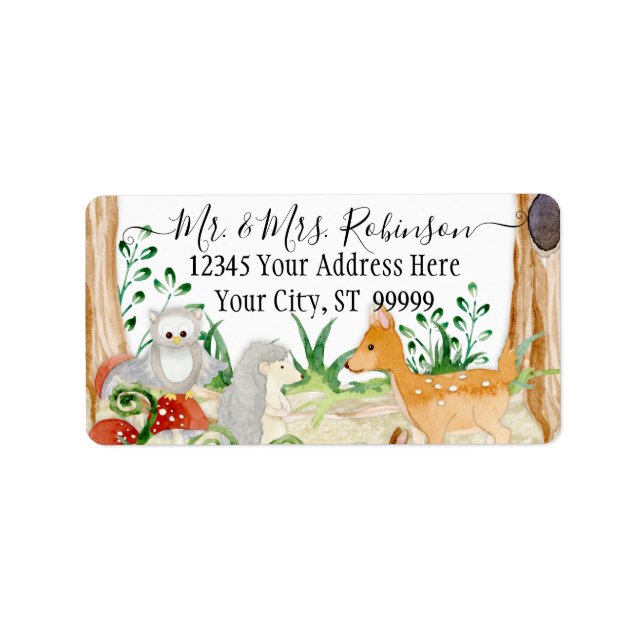 Étiquette Bois Forêt de cerf Chouette renard Chouette animal (Devant)