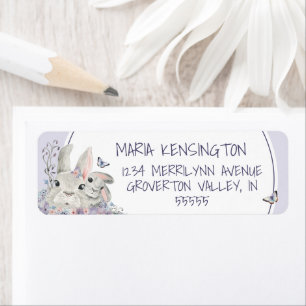 Étiquette Bois lapins Floral Purple Girl Baby shower