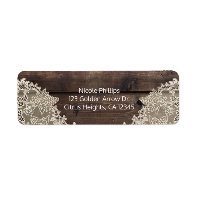 Étiquette Bois rustique & dentelle Grange de mariage Invitat (Devant)