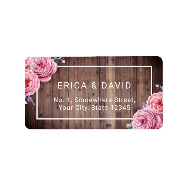 Étiquette Bois rustique Elégant Aquarelle Mariage Floral (Devant)