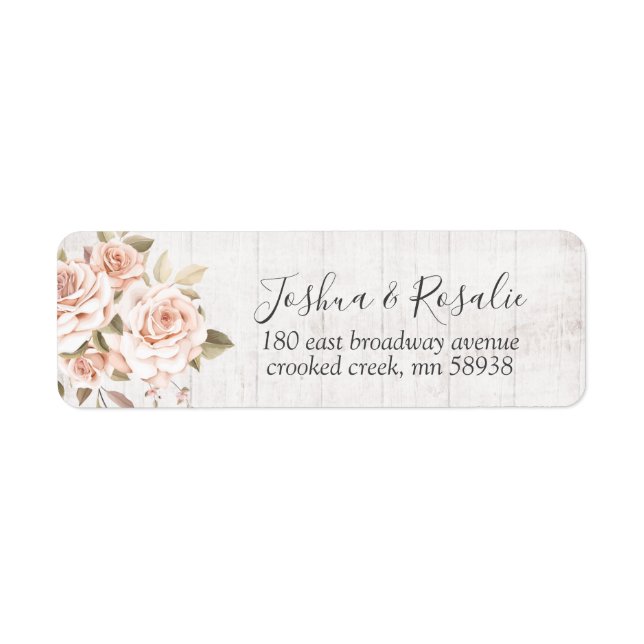 Étiquette Bois rustique et Roses romantiques Shabby Chic Adr (Devant)
