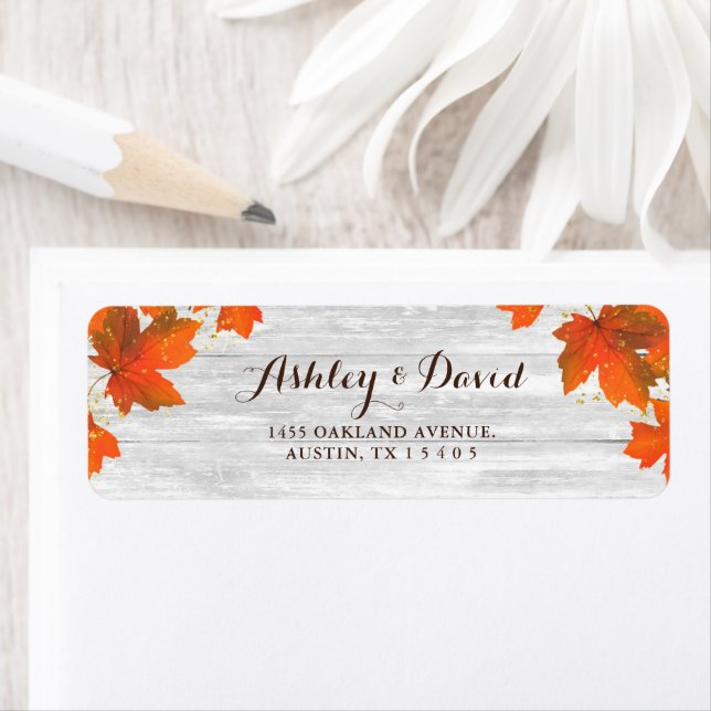 Étiquette Bois rustique | Feuilles automnales | Mariage Part (En situation)