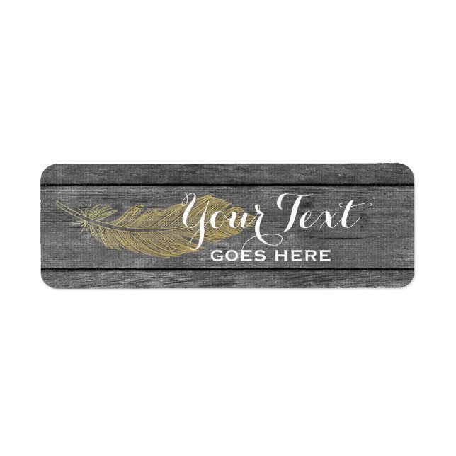 Étiquette Bois rustique & Plumes d'or moderne Bohème Chic (Devant)