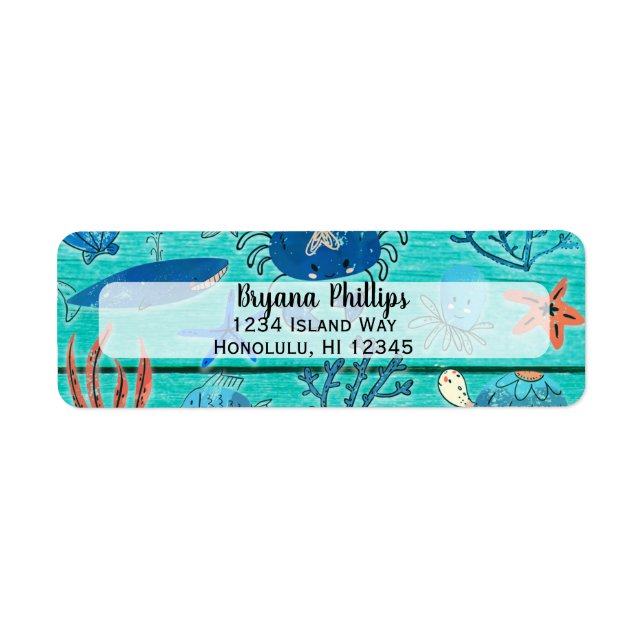 Étiquette Bois Turquoise rustique et sous la mer Amis Whimsi (Devant)
