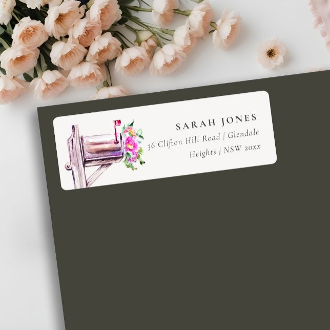 Étiquette Boîte aux lettres rose vif Floral Nous avons Dépla (Créateur téléchargé)