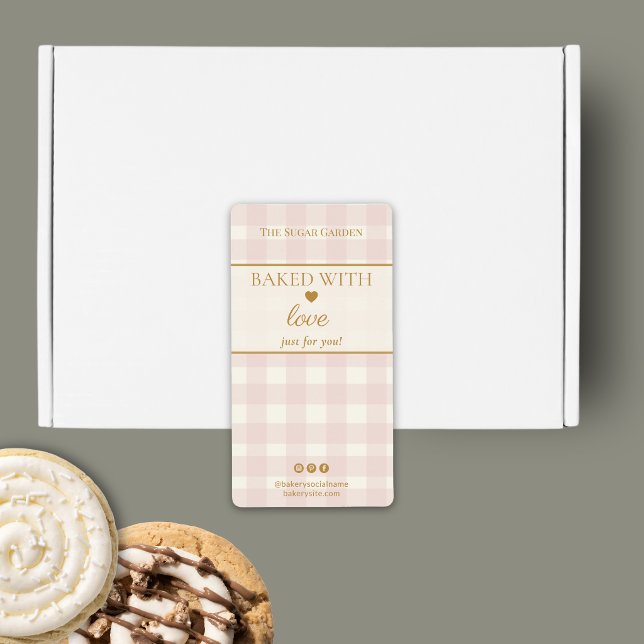 Étiquette Boîte de boulangerie rose clair à carreaux Gingham (Créateur téléchargé)