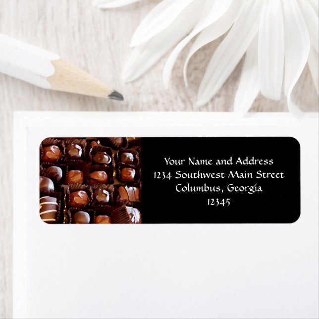Étiquette Boîte de chocolat, Chocolat-bonbon tentant (En situation)