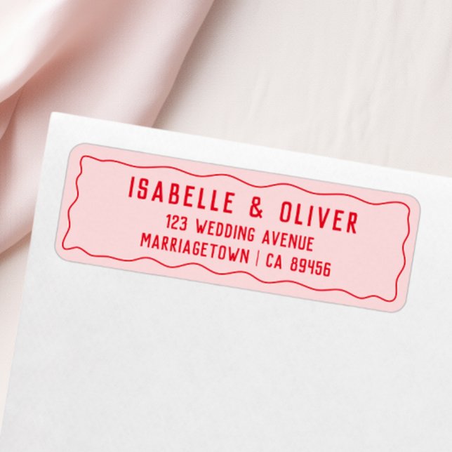 Étiquette Bold Bright Pink Red Retro Wavy Adresse de retour (Bold Bright Pink Red Retro Wavy Return Address Label)