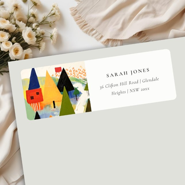 Étiquette Bold Retro Abstrait Christmas Landscape Adresse (Créateur téléchargé)