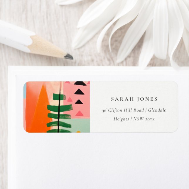 Étiquette Bold Retro Abstrait Christmas Landscape Adresse (En situation)